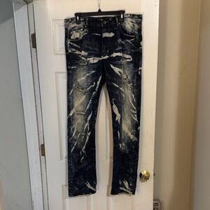 Akoo Distressed Blue and White Skinny Jeans